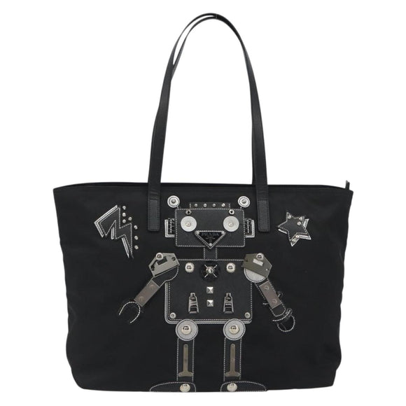 PRADA Robot Tote Bag Nylon Black Silver Auth SW2635M