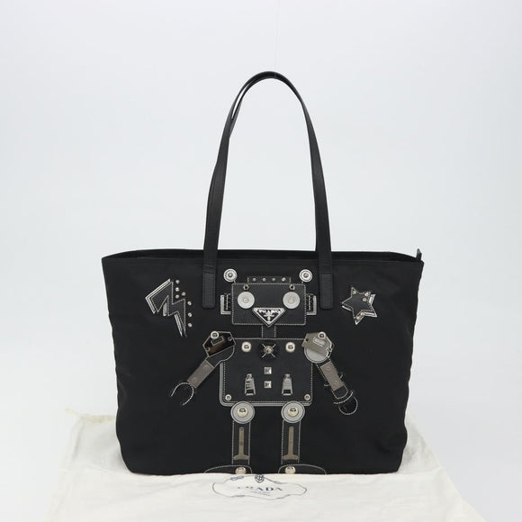 PRADA Robot Tote Bag Nylon Black Silver Auth SW2635M