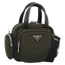 PRADA Hand Bag Nylon 2way Khaki Silver Auth SW2636SAM-1