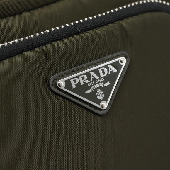 PRADA Hand Bag Nylon 2way Khaki Silver Auth SW2636SAM