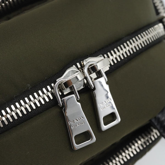 PRADA Hand Bag Nylon 2way Khaki Silver Auth SW2636SAM