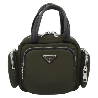 PRADA Hand Bag Nylon 2way Khaki Silver Auth SW2636SAM - 0