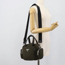 PRADA Hand Bag Nylon 2way Khaki Silver Auth SW2636SAM-27