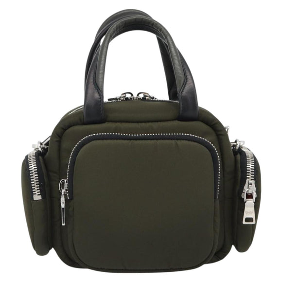 PRADA Hand Bag Nylon 2way Khaki Silver Auth SW2636SAM