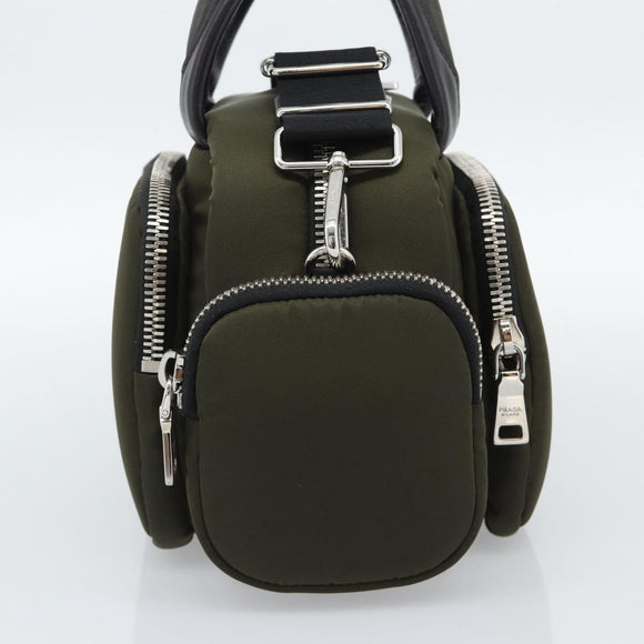 PRADA Hand Bag Nylon 2way Khaki Silver Auth SW2636SAM
