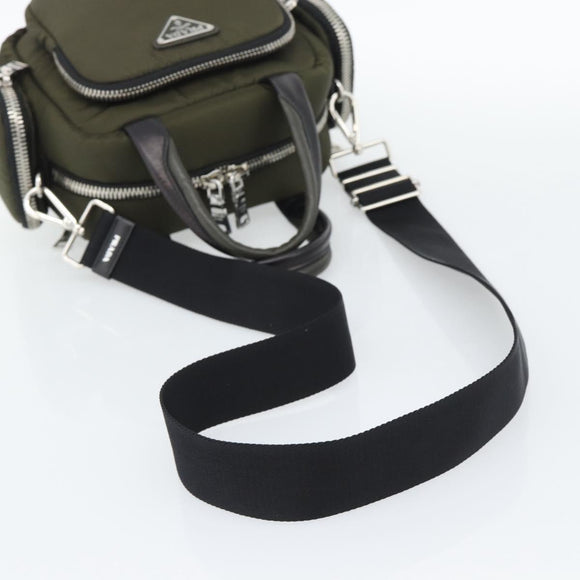 PRADA Hand Bag Nylon 2way Khaki Silver Auth SW2636SAM