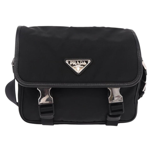 PRADA Shoulder Bag Nylon Black Silver Auth SW2637SAM
