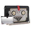 PRADA Robot Chain Shoulder Bag Saffiano Black Silver Auth SW2638SM-1