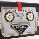 PRADA Robot Chain Shoulder Bag Saffiano Black Silver Auth SW2638SM-19