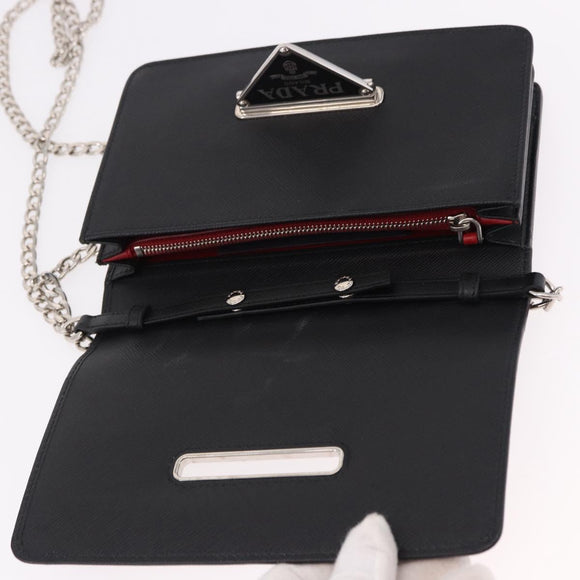 PRADA Robot Chain Shoulder Bag Saffiano Black Silver Auth SW2638SM