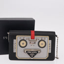 PRADA Robot Chain Shoulder Bag Saffiano Black Silver Auth SW2638SM-12