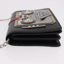 PRADA Robot Chain Shoulder Bag Saffiano Black Silver Auth SW2638SM-4