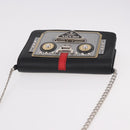 PRADA Robot Chain Shoulder Bag Saffiano Black Silver Auth SW2638SM-6