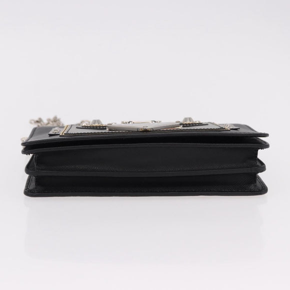 PRADA Robot Chain Shoulder Bag Saffiano Black Silver Auth SW2638SM