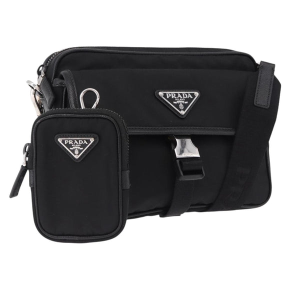 PRADA Shoulder Bag Nylon Black Silver Auth SW2639M