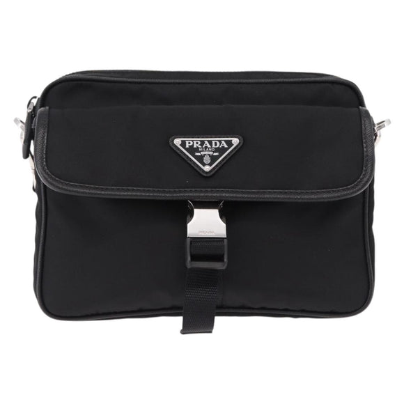 PRADA Shoulder Bag Nylon Black Silver Auth SW2639M