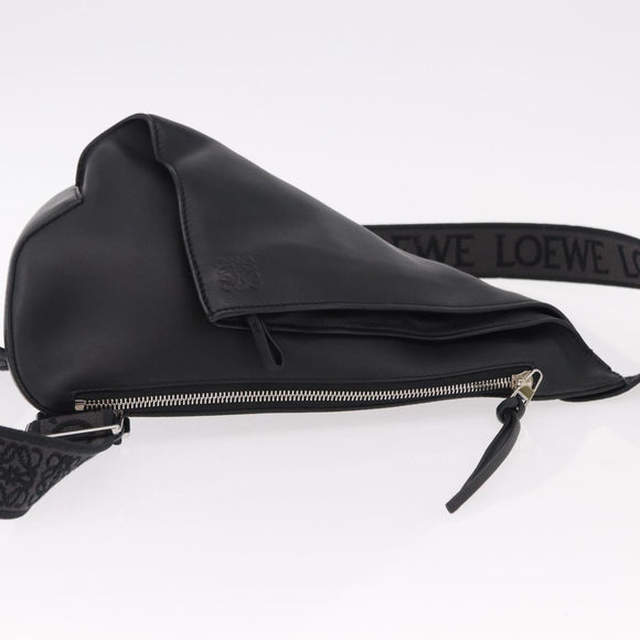 LOEWE Anton Sling Shoulder Bag Leather Black Silver Auth SW2640SM