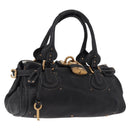 Chloe Paddington Hand Bag Leather Black Gold Auth SW2641M-1