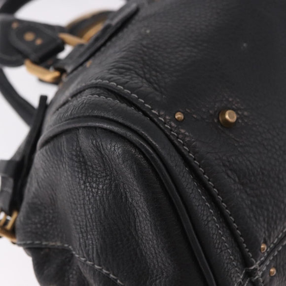 Chloe Paddington Hand Bag Leather Black Gold Auth SW2641M