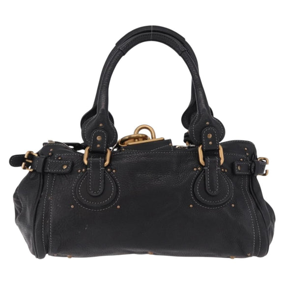 Chloe Paddington Hand Bag Leather Black Gold Auth SW2641M