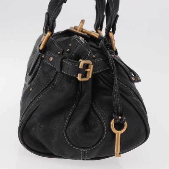 Chloe Paddington Hand Bag Leather Black Gold Auth SW2641M