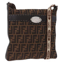 FENDI Zucca Canvas Celesia Shoulder Bag Brown Silver 8BT109 Auth SW2643V-1