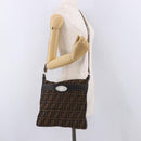 FENDI Zucca Canvas Celesia Shoulder Bag Brown Silver 8BT109 Auth SW2643V-24