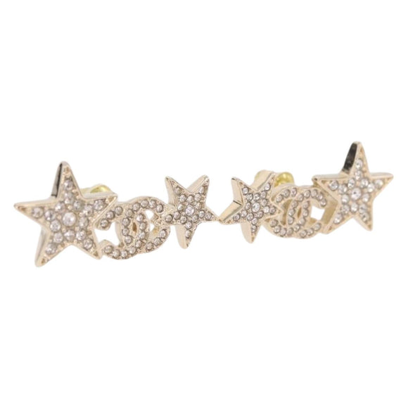 CHANEL Rhinestone COCO Mark Earring Metal Gold Tone CC Auth SW2653SM