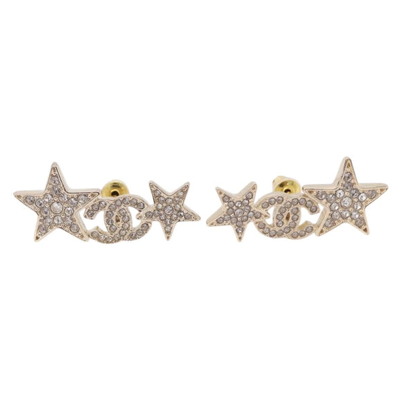 CHANEL Rhinestone COCO Mark Earring Metal Gold Tone CC Auth SW2653SM