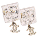 CHANEL Crystal COCO Mark Earring Metal Clear Silver CC Auth SW2655SAM-1