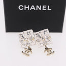 CHANEL Crystal COCO Mark Earring Metal Clear Silver CC Auth SW2655SAM-13