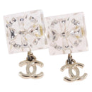 CHANEL Crystal COCO Mark Earring Metal Clear Silver CC Auth SW2655SAM-2