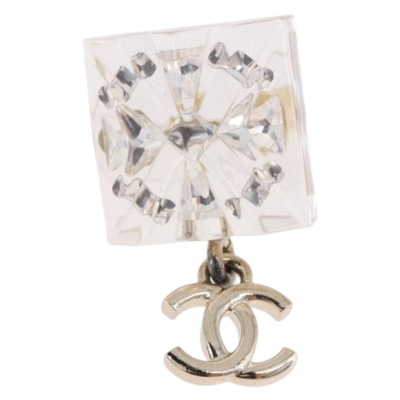 CHANEL Crystal COCO Mark Earring Metal Clear Silver CC Auth SW2655SAM