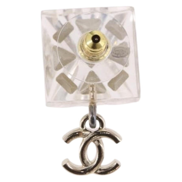 CHANEL Crystal COCO Mark Earring Metal Clear Silver CC Auth SW2655SAM