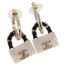 CHANEL Bag Motif COCO Mark Hoop Earring Metal White Gold CC Auth SW2656SM-1