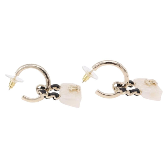 CHANEL Bag Motif COCO Mark Hoop Earring Metal White Gold CC Auth SW2656SM