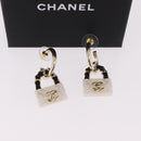 CHANEL Bag Motif COCO Mark Hoop Earring Metal White Gold CC Auth SW2656SM-13
