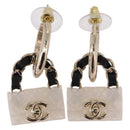 CHANEL Bag Motif COCO Mark Hoop Earring Metal White Gold CC Auth SW2656SM-2