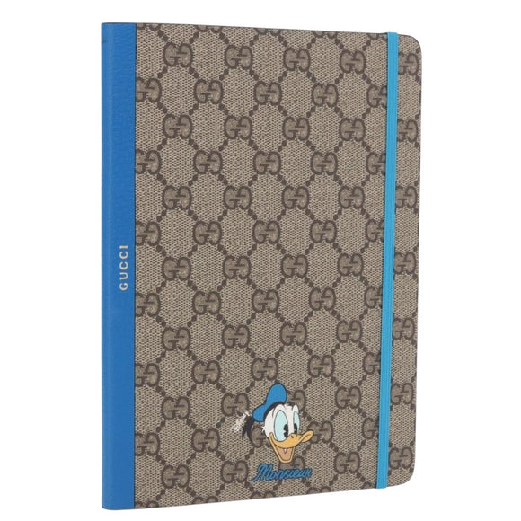 GUCCI GG Supreme Disney Donald Duck Note Book Leather Beige Blue Auth SW2661M