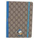 GUCCI GG Supreme Disney Donald Duck Note Book Leather Beige Blue Auth SW2662M-13