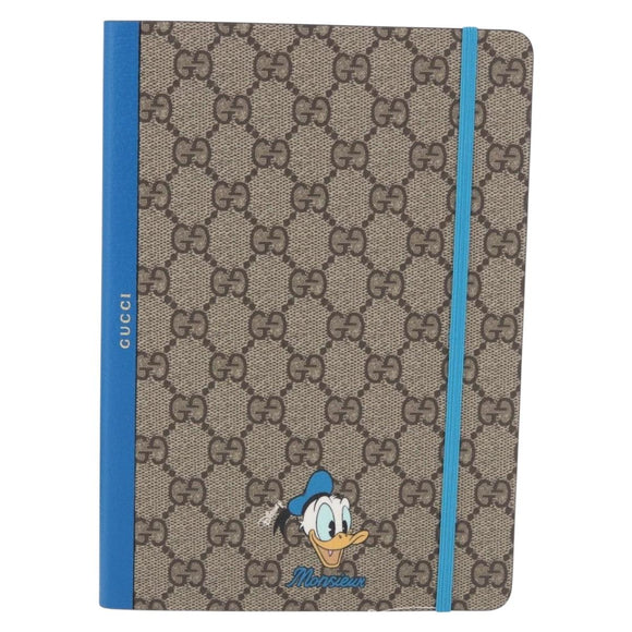 GUCCI GG Supreme Disney Donald Duck Note Book Leather Beige Blue Auth SW2662M