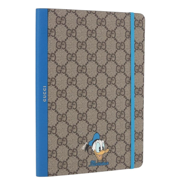 GUCCI GG Supreme Disney Donald Duck Note Book Leather Beige Blue Auth SW2663M