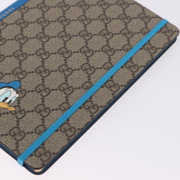 GUCCI GG Supreme Disney Donald Duck Note Book Leather Beige Blue Auth SW2663M