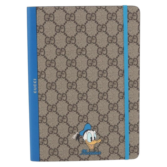 GUCCI GG Supreme Disney Donald Duck Note Book Leather Beige Blue Auth SW2663M