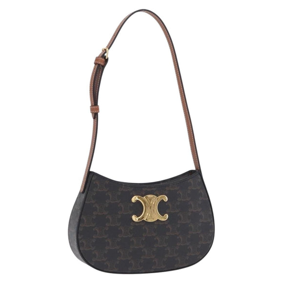 CELINE Triomphe Medium Tilley Bag Shoulder Bag PVC Black Auth SW2664SAM