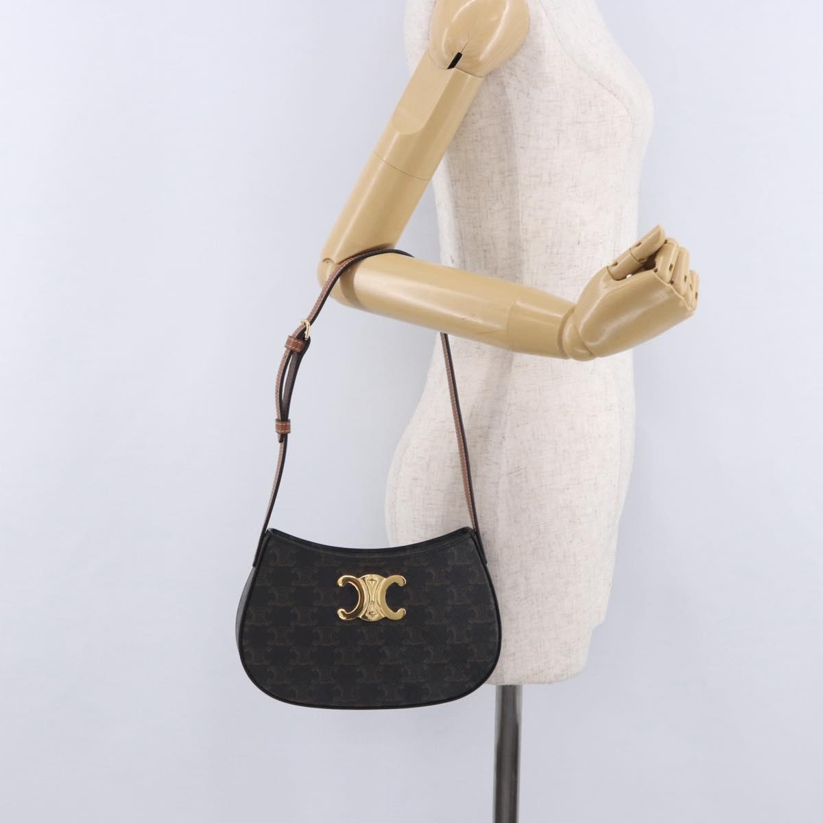CELINE Triomphe Medium Tilley Bag Shoulder Bag PVC Black Auth