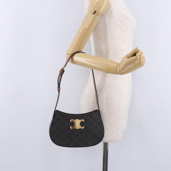 CELINE Triomphe Medium Tilley Bag Shoulder Bag PVC Black Auth SW2664SAM