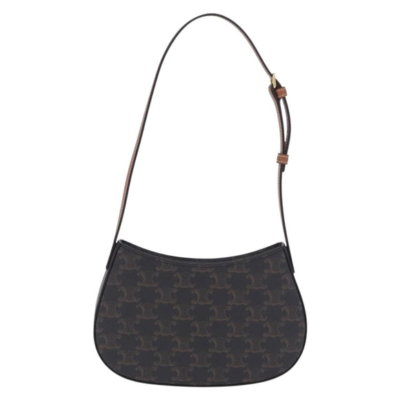 CELINE Triomphe Medium Tilley Bag Shoulder Bag PVC Black Auth SW2664SAM