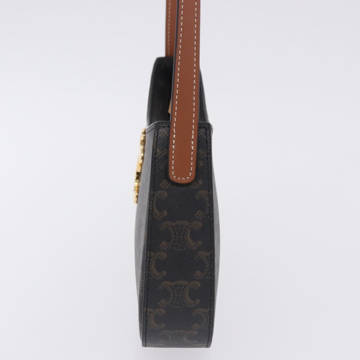 CELINE Triomphe Medium Tilley Bag Shoulder Bag PVC Black Auth