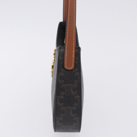 CELINE Triomphe Medium Tilley Bag Shoulder Bag PVC Black Auth SW2664SAM
